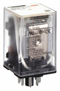 SCHNEIDER General Purpose Relay: Socket Mounted, 10 A Current Rating, 24V DC, DPDT, 8 Pins/Terminals (MPN 8501KPDR12P14V53). Key specifications — Brand: SCHNEIDER; Base Type: Octal; Mounting Style: Plug-In; Pin Shape: Round; Electrical Connection: 8-Pin Terminal; Manufacturer Part Number: 8501KPDR12P14V53; Series: Square D 8501K Series.