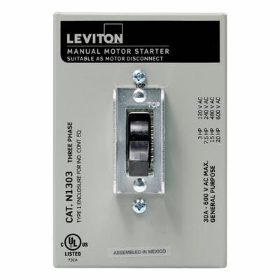 LEVITON Manual Motor Controller: 3 Poles, 30 A, 1 NEMA Rating - Enclosed Manual Motor Switches