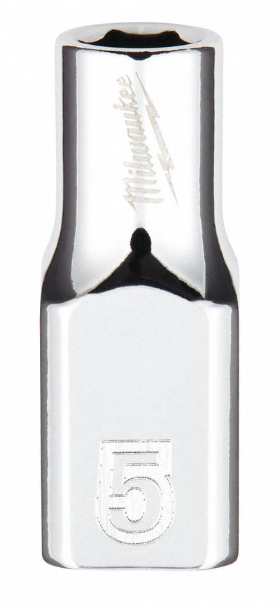 MILWAUKEE Standard Socket: Metric, 1/4 in Drive Size, 5 mm Socket Size, 6-Point, Std - Anti-Roll Hand Sockets
