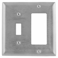HUBBELL Wall Plate: Combo, 2 Gang, Silver, Std Size (MPN SS126). Key specifications — Brand: HUBBELL; Material: Stainless Steel.