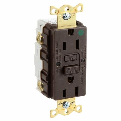 HUBBELL GFCI Receptacle: Hospital Grade, Duplex, 5-15R, Brown, GFCI, 125V AC, 15 A - General Purpose Receptacles