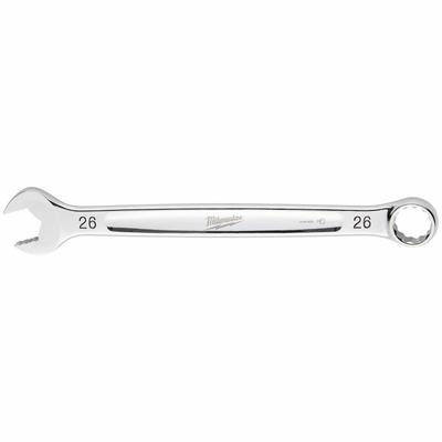 MILWAUKEE Combination Wrench: Steel, Chrome, 26 mm Head Size, 13 3/8 in Overall Lg - Metric 12-Point Combination Wrenches