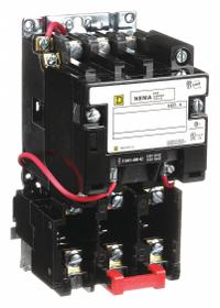 SQUARE D Magnetic Motor Starter: Non-Reversing, 3 Poles, NEMA Size 1, 27 A, 240V AC Coil (MPN 8536SCO3V03). Key specifications — Brand: SQUARE D; Coil Voltage: 220/240V AC; Phase: Three; Operator: None; Terminal Connection Type: Screw Clamp Terminals; Includes Pilot Light: No; Operator Controls: None; Auxiliary Contacts Included: No Auxiliary Contacts Included.