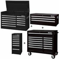 WESTWARD Rolling Cabinet Kit: 34 Drawers, Heavy Duty, Keyed, 57 1/2 in W x 19 in D x 82 3/4 in H (MPN 361LP4). Key specifications — attr1116680: Black; attr1116684: Ball Bearing; attr1116690: WESTWARD; attr1116659: Keyed; attr1116661: Top Chest 41-1/2 in W x 18-5/8 in D x 26-7/8 in H.