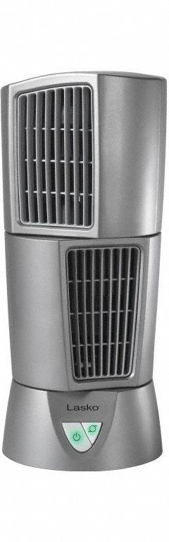 LASKO Cooling Fan: 14 in Ht, 3 Speeds, Oscillating, Gray, Bedroom/Living Room/Office, ABS, Open, ABS (MPN 4910). Key specifications — Brand: LASKO; Number of Speeds: 3; Product Type: Cooling Fan; Guard Material: ABS; Voltage: 120V AC; Oscillation: Oscillating; Includes Remote Control: No; Application: Home and Office.