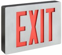 Exit Sign: LED, Black, Red, 1 Faces, Ceiling, Not Battery Powered, Without Battery Backup (MPN LE S 1 R). Key specifications — Voltage: 120/277 V AC; Directional Indicators: Universal Field Selectable Chevrons; Text Color: Red; Brand: LITHONIA LIGHTING; Emergency Battery Backup: No; Housing Color: Black; Lighting Technology: LED; Self Diagnostics: No.