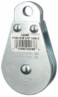 APPROVED VENDOR Pulley Block: Fixed, Upright Mount, Pulling, 600 lb Working Load Limit, Wire Rope (MPN 4JX70). Key specifications — Product Type: Pulley Block; Brand: APPROVED VENDOR; Compatible Rope Type: Wire Rope; Pulley Type: Fixed; Attachment Type: Fixed Eye; Operation: Pulling; Bearing Type: Sleeve; Finish: Zinc.