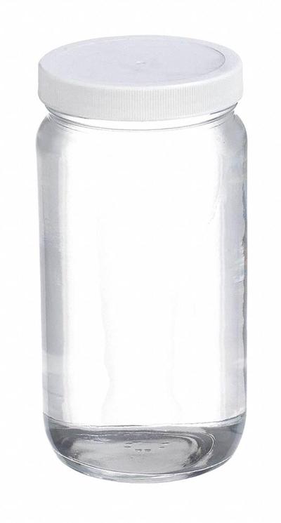 WHEATON Laboratory Bottle: 500 mL, 70-400 mm, Colorless, 24 Bottles, 76 mm Body Dia - Clear Wide Mouth Round Glass Lab Bottles