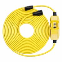 SOUTHWIRE GFCI: Manual Reset, 50 ft Lg, 14/3, 5-15P Plug, 15 A Current, 120V AC, 5-15R, Yellow, SJTW (MPN 26020050-1). Key specifications — NEMA Plug Configuration: 5-15P; NEMA Receptacle Configuration: 5-15R; Brand: SOUTHWIRE; Voltage: 120V AC.