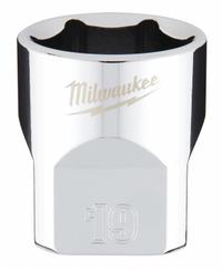 MILWAUKEE Standard Socket: Metric, 3/8 in Drive Size, 19 mm Socket Size, 6-Point, Std, Chrome (MPN 45-34-9089). Key specifications — attr1204417: MILWAUKEE; attr1204392: Chrome.