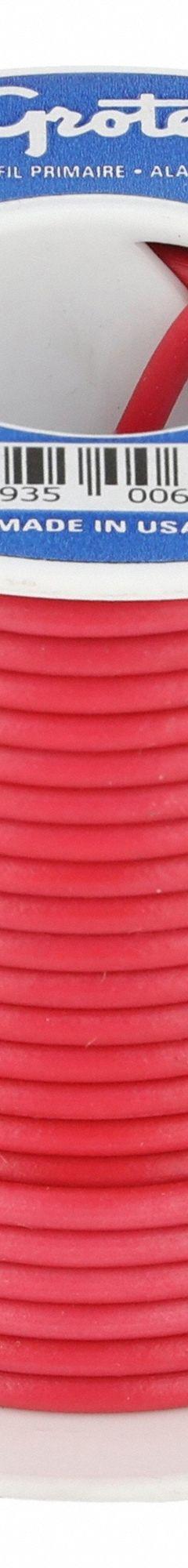GROTE Primary Automotive Wire: GPT, 25 ft, 1 Conductor, 18 AWG, Red, 60 V Volt (MPN 89-9000). Key specifications — Brand: GROTE.