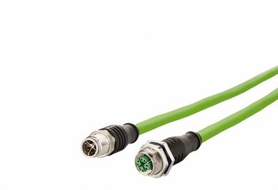 METZ CONNECT Cable: Cat7, M12 Plug Male Straight x M12 Jack Male Straight, 1 m Lg, PUR - M12 Connector to M12 Connector Cordsets