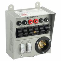 RELIANCE Manual Transfer Switch: Single Phase, 125/250V AC, 30 A Current Rating, 0 Spaces, Prewired (MPN 30216A). Key specifications — Includes: Inlet; Brand: RELIANCE; Prewired: Yes; Rated Voltage: 125/250V AC.
