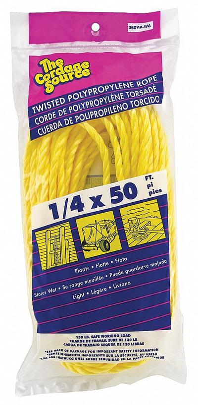 APPROVED VENDOR General Purpose Utility Rope: Twisted, 1/4 in Dia, 180 lb Working Load Limit - Light-Weight Utility Rope