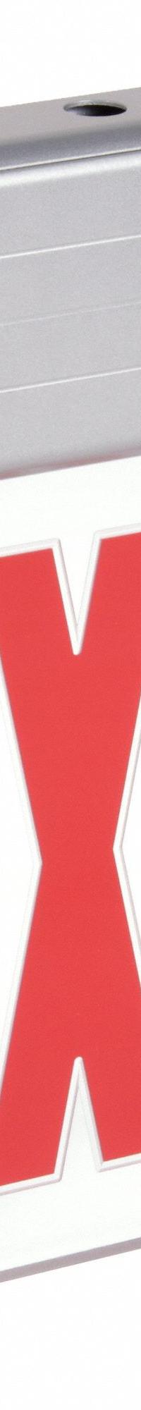 Edge-lit Exit Sign: 1 Faces, Red, Aluminum, Universal Field Selectable Chevrons, LED, Silver (MPN EDG 1 R M6). Key specifications — Housing Color: Silver; Brand: LITHONIA LIGHTING; Lighting Technology: LED; Self Diagnostics: No; Housing Material: Aluminum; Text Color: Red.