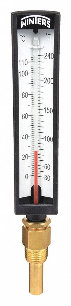 WINTERS Industrial Glass Thermometer: 30°F to 240°F /0°C to 115°C, +/-2% Accuracy, 1.837 in Stem Lg (MPN TAS132LF.). Key specifications — Thermometer Thread Type: NPT; Accuracy: +/-2%; Brand: WINTERS.