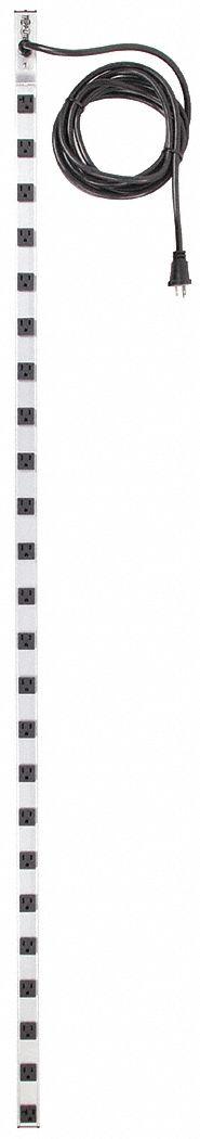 TRIPP LITE Outlet Strip: 24 Outlets, 15 ft Cord Lg, 20 A Current, UL 1363, Gray, 5-20P, 1 1/2 in Wd (MPN PS7224-20). Key specifications — Brand: TRIPP LITE; Mounting Style: Clip.
