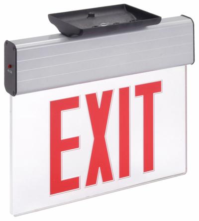 LITHONIA LIGHTING Edge-lit Exit Sign: 2 Faces, Red, Aluminum, Universal Field Selectable Chevrons - Surface-Mount Edge-Lit Exit Signs