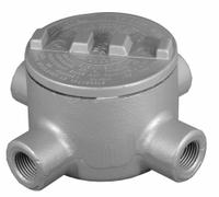 Conduit Outlet Body: Iron, GR, 2 in Trade Size, X Body, 76 cu in Body Capacity (MPN GRX200). Key specifications — Series: For Standard Body; Compatible Conduit Trade Size: 2 in; Thread Gender: Female; Hub Style: Threaded; Cover Included: Yes; Body Style: X; Connection Type: Threaded; Back Type: Round.