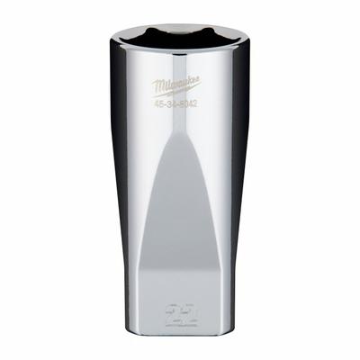 MILWAUKEE Socket Extension: Metric, 3/8 in Drive Size, 22 mm Socket Size, 6-Point - Anti-Roll Hand Sockets