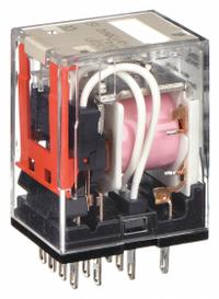 OMRON General Purpose Relay: Socket Mounted, 5 A Current Rating, 120V AC, 4PDT, 14 Pins/Terminals (MPN MY4Z-AC110/120(S)). Key specifications — Brand: OMRON; Base Type: Square; Mounting Style: Plug-In; Pin Shape: Flat; Electrical Connection: Quick-Connect; Manufacturer Part Number: MY4Z-AC110/120(S); Operating Current: 3 A at 220V AC (Resistive Load); Series: MY Series.