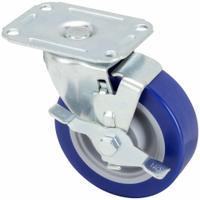 APPROVED VENDOR Plate Caster: Swivel, Side Brake, Polyurethane, 3 in Wheel Dia, 1 1/4 in Wheel Wd (MPN 400K66). Key specifications — Wheel Bearing Type: Delrin; Wheel/Tread Color: Blue; Brand: APPROVED VENDOR; Caster Type: Swivel with Brake.