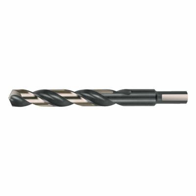 CLE-LINE Reduced Shank Drill Bit: 31/64", 135° Split Point, Black & Gold HSS - Reduced-Shank High-Speed Steel Mechanics-Length Drill Bits