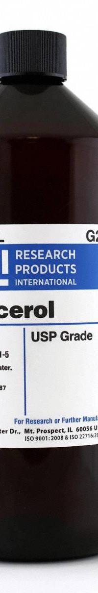 RPI Glycerol: 1 L Volume, USP, BSE/TSE Free, Liquid, Plastic (MPN G22020-1.0). Key specifications — Form: Liquid; Special Information: BSE/TSE Free; Brand: RPI; Chemical Grade: USP; Container Material: Plastic.