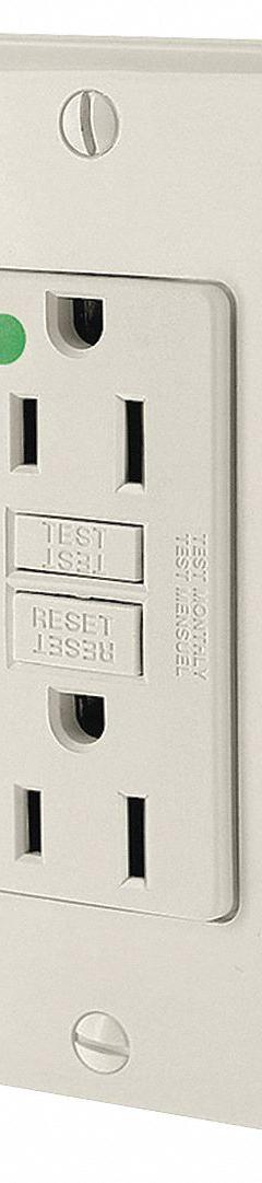 LEVITON GFI Receptacle: Hospital Grade Fed. Spec., Decorator Duplex, 5-15R, Light Almond, GFCI, 15 A (MPN GFNT1-HGT)