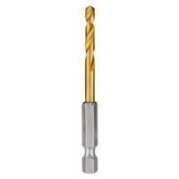 MILWAUKEE Hex Shank Drill Bit: 11/64", 135° Split Point, TiN-Coated HSS, Impact Rated (MPN 48-89-4608). Key specifications — attr1234973: Impact Rated; attr1234966: MILWAUKEE; attr1234978: 0.1719.