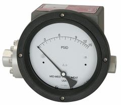 MIDWEST INSTRUMENT Differential Pressure Gauge & Switch: In-Line, 1/4 in NPT Female, 240, IP65 4X (MPN 240-SC-02-O(AAA)-100P). Key specifications — Sensor Type: Diaphragm; Series: 240; Housing Material: 316 Stainless Steel; Certificate of Calibration: Not Included; Gauge Accuracy: ±3-2-3%.
