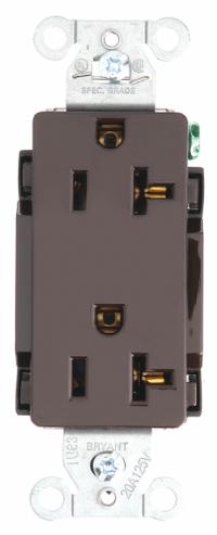 BRYANT Receptacle: Decorator Duplex, 5-20, Brown, 125V AC, 20 A, 2 Pole / 3 Wire (MPN DRS20)