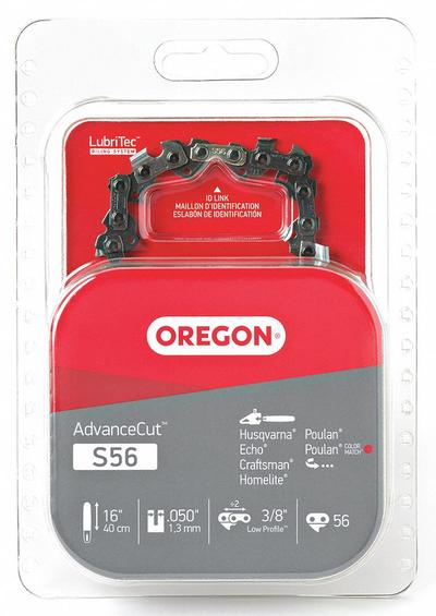 OREGON Chainsaw Chain: 16 in Compatible Bar Lg, 3/8 in, 0.05 in Gauge, 56 Links