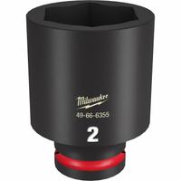 MILWAUKEE Deep Impact Socket: 3/4 in Drive Size, SAE, 2 in Socket Size, 6-Point, Deep, No Thin Wall (MPN 49-66-6355). Key specifications — attr1215501: MILWAUKEE; attr1215515: Black Phosphate; attr1215518: 2 in.