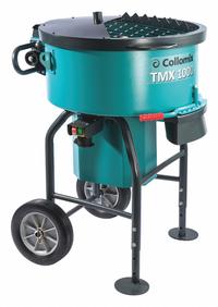 COLLOMIX Corded Concrete Mixer: For use with Cement, 3 1/2 cu ft Drum Capacity, Steel Drum, 110 V (MPN TMX1000). Key specifications — Materials For Use With: Cement; Speed Settings: No; Drum Material: Steel; Product Type: Concrete Mixer; Power Source: Corded; Brand: COLLOMIX; Frame: Steel.