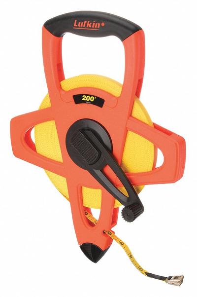 CRESCENT LUFKIN Long Tape Measure: Manual, FE200, SAE, 200 ft, 1/8 in, Plastic with Grip - Open-Reel Long Tape Measures