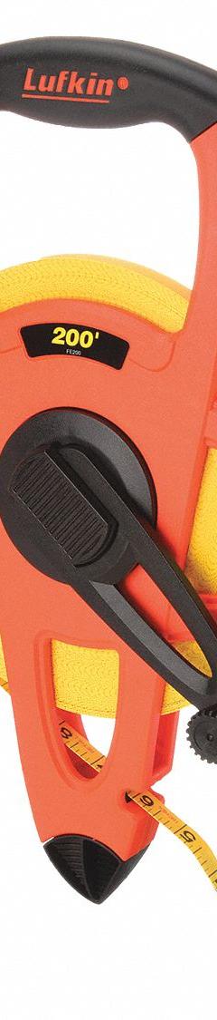 CRESCENT LUFKIN Long Tape Measure: Manual, FE200, SAE, 200 ft, 1/8 in, Plastic with Grip, Inch, Open. Key specifications — attr939846: FE200; attr939849: Fiberglass; attr939859: Nonmagnetic Single Hook; attr939850: Single-Sided; attr939855: 1/8 in; attr944023: Hook End; attr940484: CRESCENT LUFKIN; attr985224: Plastic with Grip.
