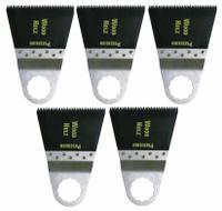 FEIN Oscillating Tool Blade: 2 9/16 in Blade Wd, 2 in Overall Lg, Flush Cutting, Carbon Steel, 5 PK (MPN 63502122042). Key specifications — attr1097473: Wood; attr1097476: FEIN; attr1097456: Flush Cutting.