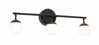 Pearl 3 Light LED Vanity: Black, 1,175 lm_1,500 lm, 3000K, 15 W, 120V AC, Dimmable, 24 in Lg (MPN PRLV2408L30D1BK). Key specifications — Mounting Location: Wall; For Bulb Type: Integrated LED; Brand: AFX INC.; Voltage: 120V AC; Color Temperature: 3000K; Housing Finish/Housing Color (Broad): Black.