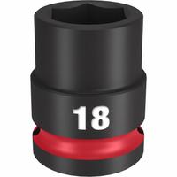MILWAUKEE Standard Impact Socket: 1/2 in Drive Size, Metric, 18 mm Socket Size, 6-Point, Std (MPN 49-66-6250). Key specifications — attr1215501: MILWAUKEE; attr1215515: Black Phosphate; attr1215518: 18 mm.