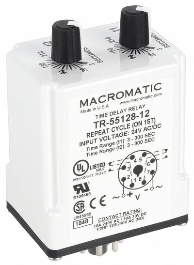 MACROMATIC Single Function Time Delay Relay: Socket Mounted, 24V AC/DC, 10 A - Socket-Mounted Relays