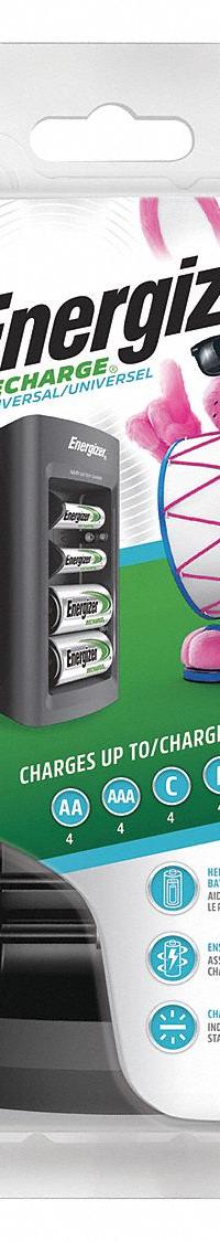 ENERGIZER Battery Charger: Nickel-Metal Hydride, 9V/AA/AAA/C/D, 2 to 8 hr, Includes AC Power Cord (MPN CHFC). Key specifications — Battery Chemistry: Nickel-Metal Hydride; For Battery Size: D; Battery Recharge Time: 2 to 8 hr; Includes: AC Power Cord; Brand: ENERGIZER.