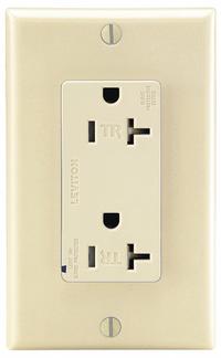 LEVITON Receptacle: Decorator Duplex, 5-20, Ivory, 125V AC, 20 A, 2 Pole / 3 Wire (MPN T5380-I)
