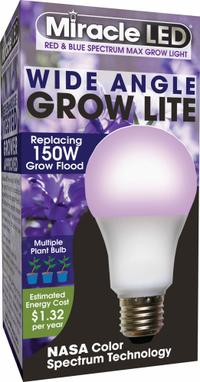 LED Grow Bulb: LED, A21, 120V, Blue/Full/Broad/Red, 150 W Incandescent Watt Equivalency (MPN 602152). Key specifications — Plant Growth Application: Flowering; Brand: MIRACLE LED; Bulb Shape: A21; Spectrum: Blue.