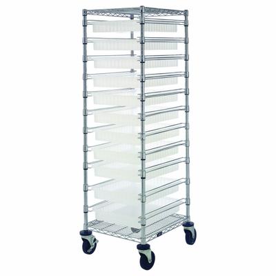 QUANTUM STORAGE SYSTEMS Bin Cart: 1,200 lb, 11 Bins/Tubs, 2 Shelves, Clear, Clear - Vertical Rack-Style Compartmentable Bin Carts