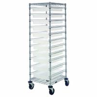QUANTUM STORAGE SYSTEMS Bin Cart: 1,200 lb, 11 Bins/Tubs, 2 Shelves, Clear, Clear, 1 Usable Sides (MPN BC212469M2CL). Key specifications — Color: Clear; Caster/Wheel Configuration: (2) Swivel with Brake; Bin Color: Clear; Brand: QUANTUM STORAGE SYSTEMS.