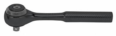 PROTO Hand Ratchet: Round, Not Reversible, 9 1/4 in Overall Lg, Black Oxide, 5° Min Arc Swing - Standard-Head Ratchets