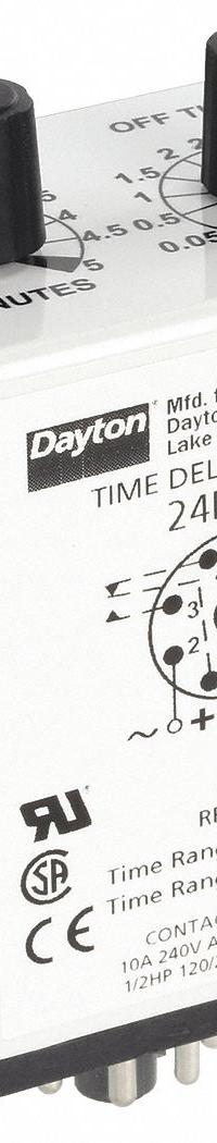 DAYTON Single Function Time Delay Relay: Socket Mounted, 240V AC, 10 A, 8 Pins/Terminals (MPN 24EP42). Key specifications — Brand: DAYTON.