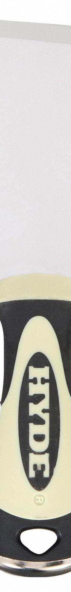 HYDE Scraper: Bld. Mat. Carbon Steel, Hdl. Mat. Polypropylene/TPE, Stiff, Bent Bld. Shape (MPN 06401). Key specifications — attr1004902: HYDE; attr1012057: Full; attr1014703: Plastic; attr1017570: Hammer End; attr1029655: Bent; attr1034073: Straight.