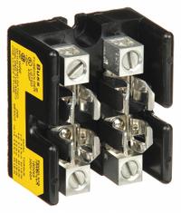 BUSSMANN Fuse Block: Open Block Design, 2 Pole, 300 V AC, Box Lug, Non-Indicating (MPN T30060-2CR). Key specifications — Brand: BUSSMANN.